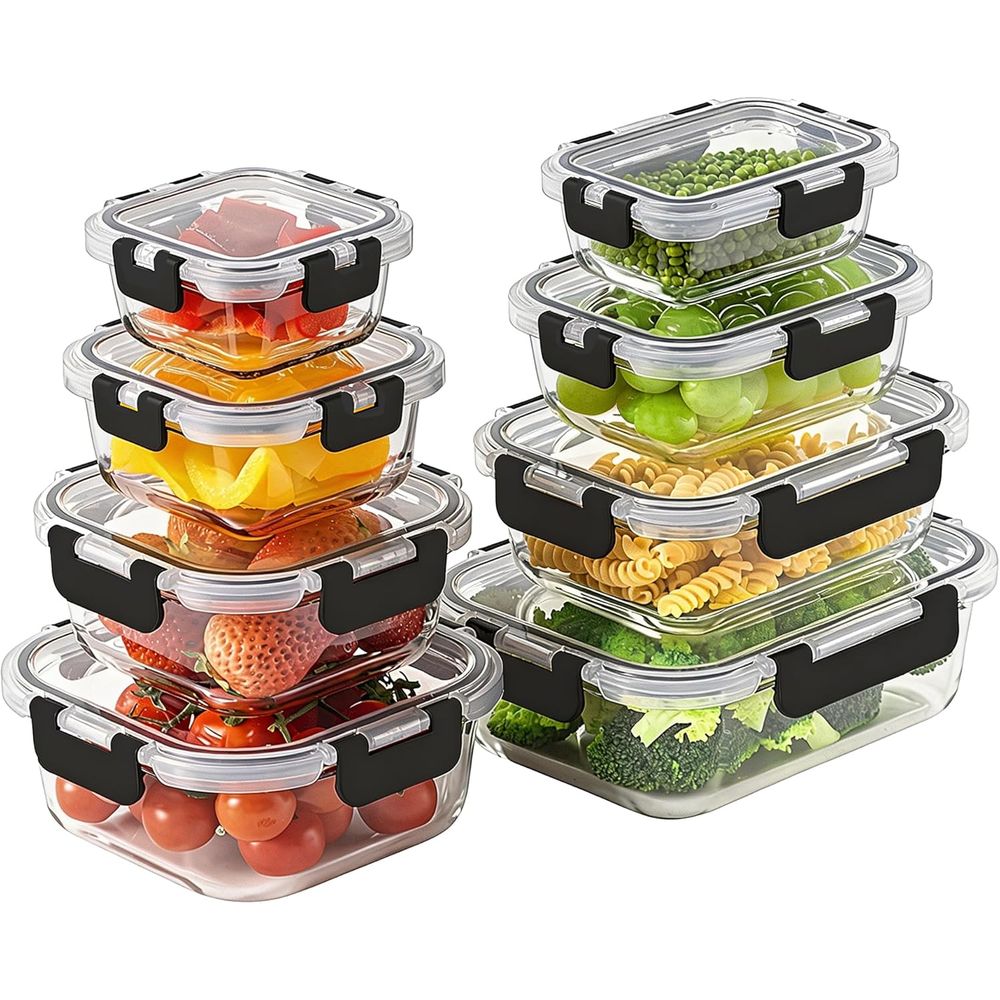Food Storage Glass Set - 8-delige set glazen voorraaddozen van borosilicaatglas