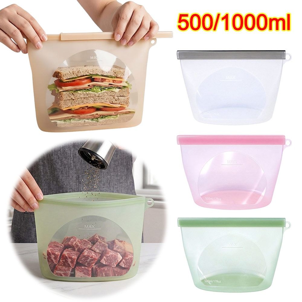 Food Storage Zipper - Siliconen voedselbewaarzak Vochtbestendige, vershoudende voedselverpakkingszak Herbruikbare
