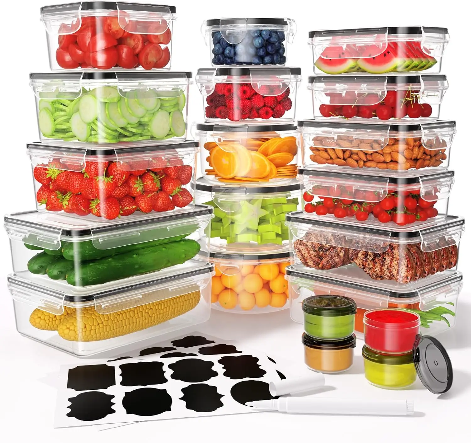 Food Storage Glass Set - 40 stuks voedselbewaarcontainers met deksels, luchtdicht