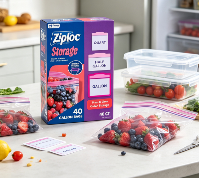 Food Storage Brands - Ziploc-merk voedselbewaarzakjes, schoolspullen, met Grip 'n