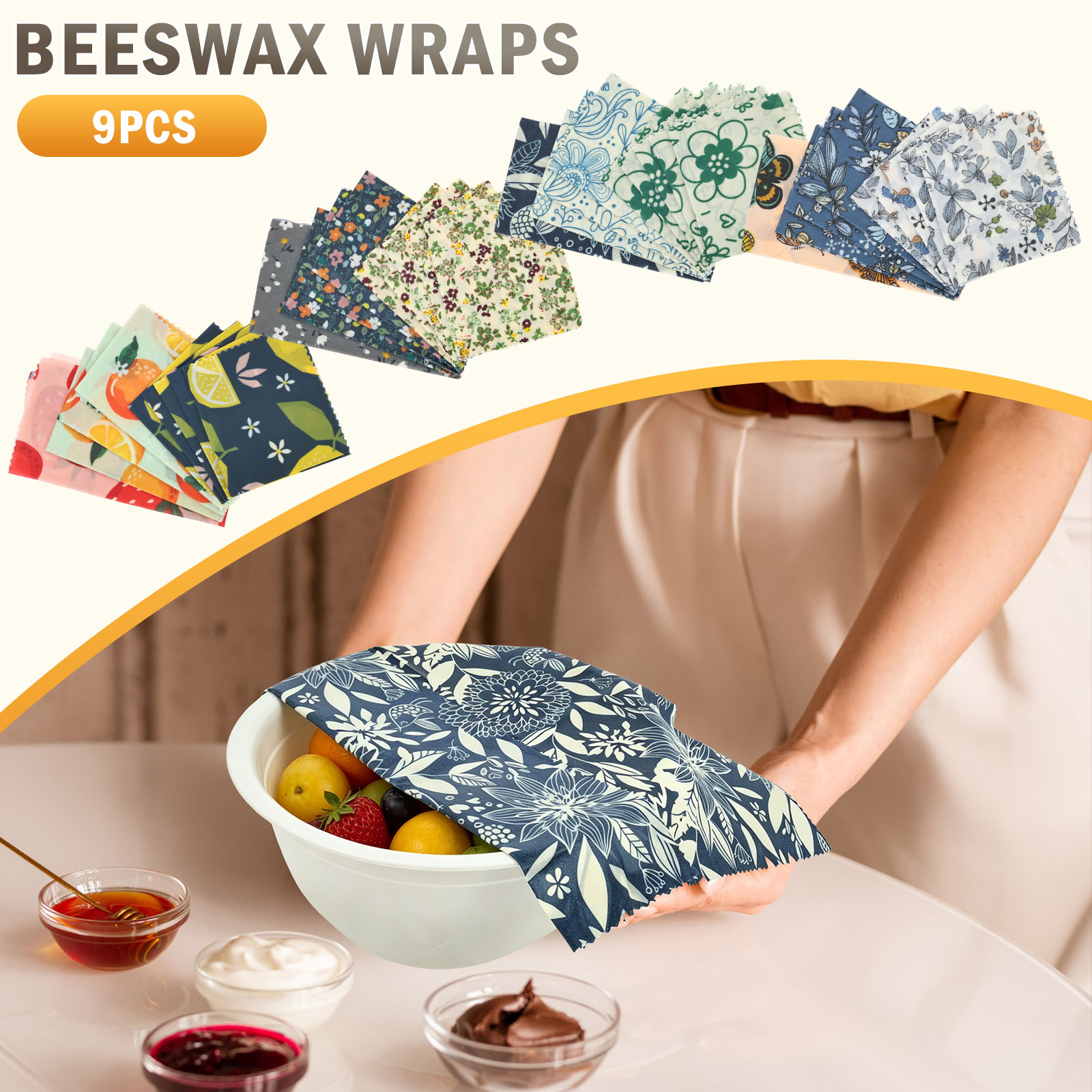 Beeswax Food Wrap - 9 Stuks Biologische Bijenwas Wrap Herbruikbare