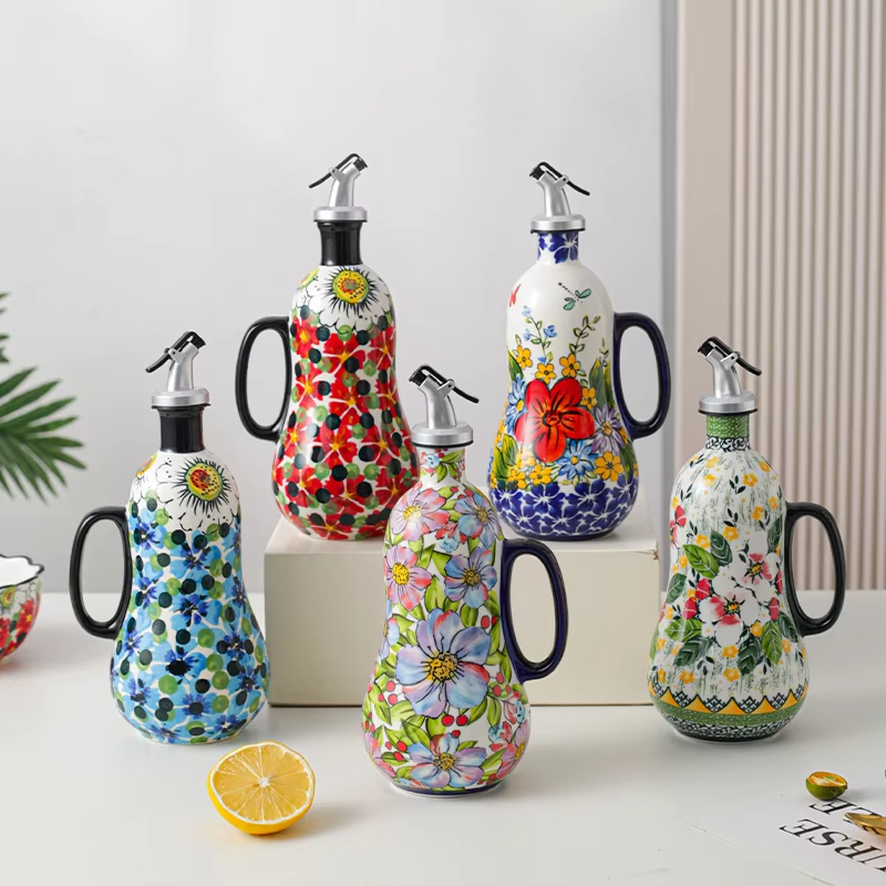 Food Storage Plant - Bloemen Planten Keramische Olijfolie Fles Sojasaus