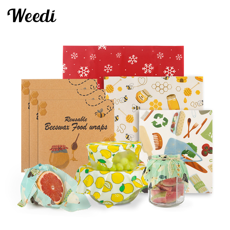 Beeswax Food Wrap - WEEDI 3-pack herbruikbare bijenwaswraps voor het