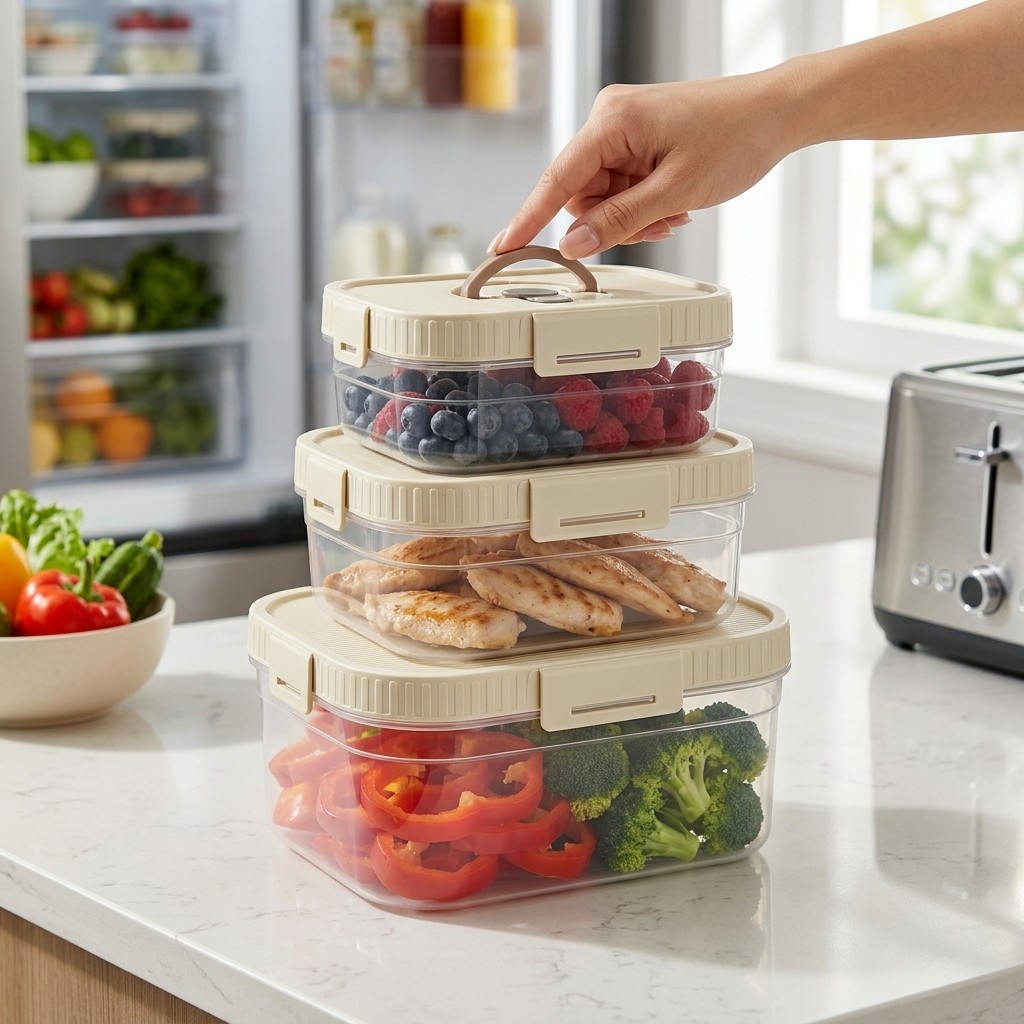 Food Storage And Preservation - Stapelbare voedselbewaarbak met handvat, verzegeld, lekvrij,