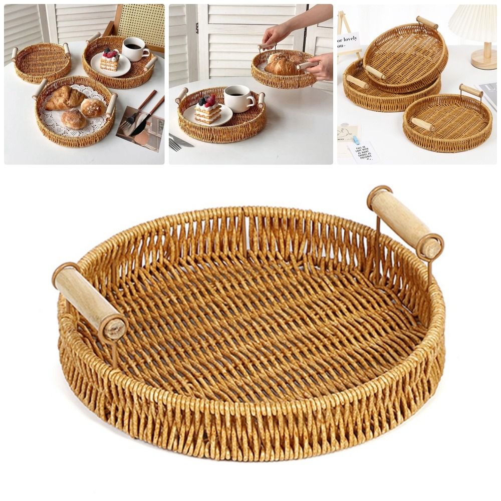 Food Storage Plant - Handgeweven plastic rotan opbergbak, ronde vorm,