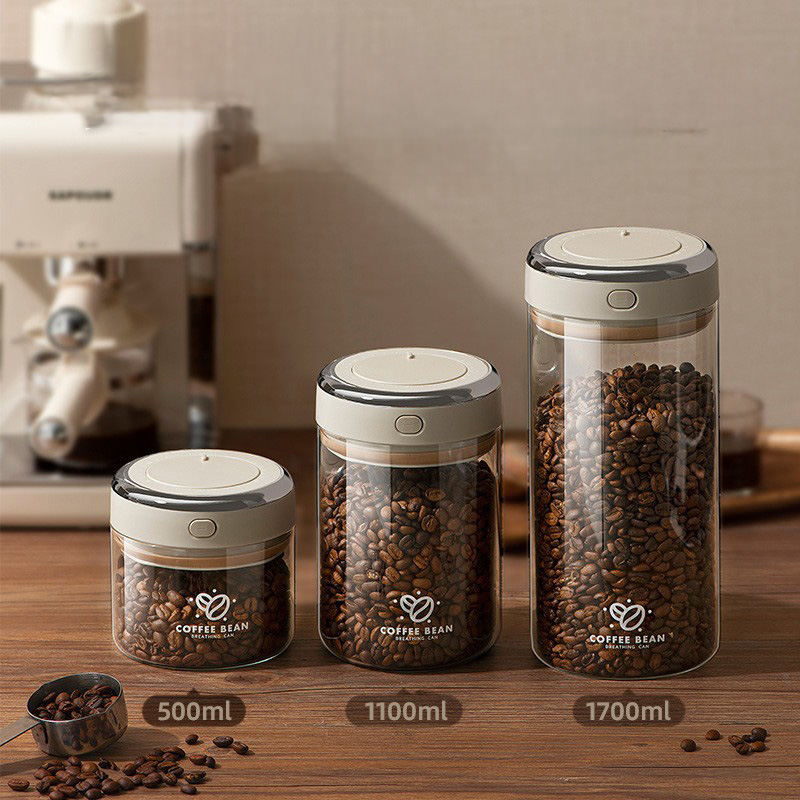 Food Storage Jars Airtight - 500/1100/1700ml Koffiebonen Vacuüm Verzegelde Tank met