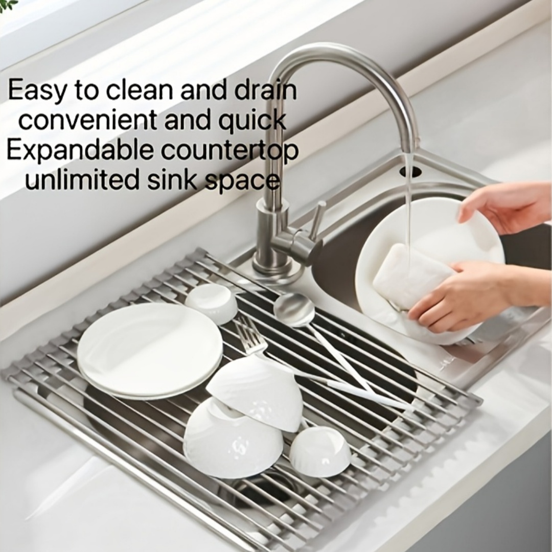 Food Storage Rack For Kitchen - 1PC Opvouwbare Rol Gootsteen Afdruiprek Plank
