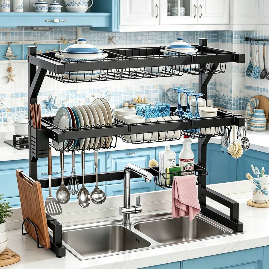 Food Storage Rack For Kitchen - 2-delige keuken afdruiprek boven de gootsteen,