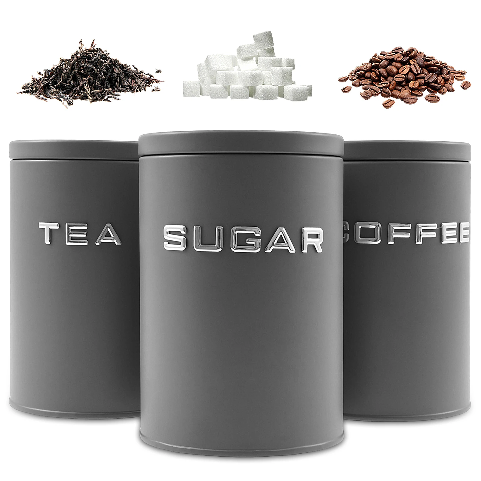 Food Storage Jars Airtight - 3-delige thee koffie suikerbus pot metalen