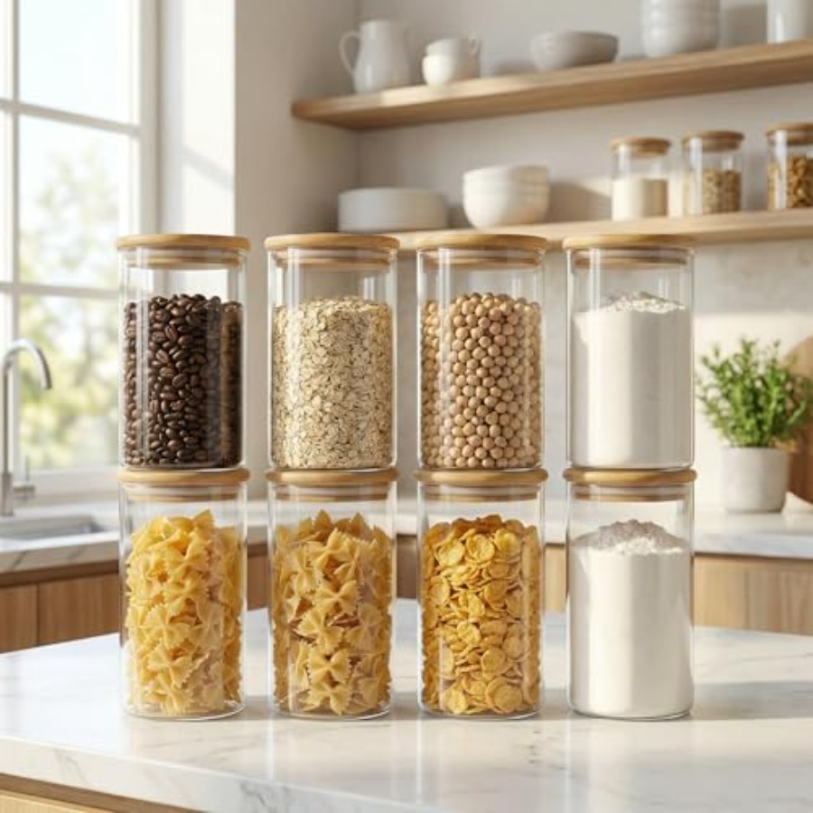 Glazen potten met bamboe dekse - Food Storage Glass Set recensie en prijs